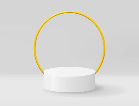 3D White Podium with Gold Ring Isolated Stock Illustration