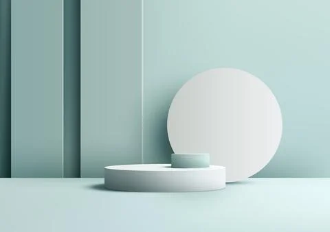 3D white podium mockup. A soft blue backdrop and geometric circle design Stock Illustration