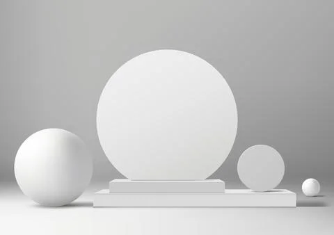3D white podium platform with geometric circles elements Stock Illustration