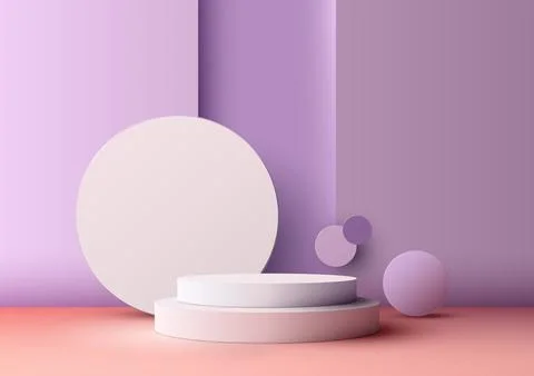 3D White Podium with Purple Background and Lavender Floor Stock Illustration