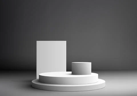 3D White Podium with Rectangle Backdrop in Studio Room Stock Illustration