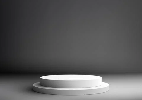 .3D White Podium with Rectangle Backdrop in Studio Room Stock Illustration