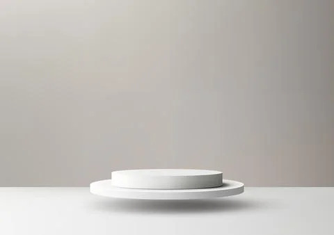 3D white podium rests on a white table and a beige minimalist scene backgro.. Stock Illustration