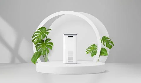3d white podium vector stand with air purifier Illustrazione stock