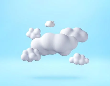3D White puffy clouds floating in blue sky. Stock Illustration