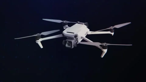 3D white quadcopter with extended propeller arms on black Stock-Footage 347464706