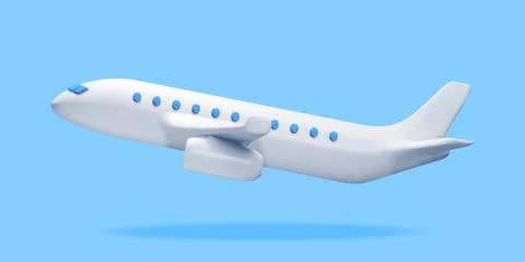 3D White Realistic Airplane Isolated on Blue Stock Illustration