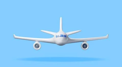 3D White Realistic Airplane Isolated on Blue Stock Illustration