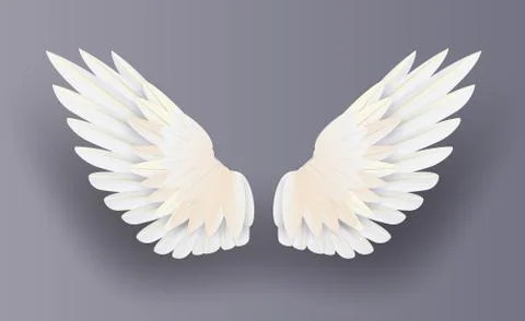 3D white realistic layered.Creative paper cut and craft style.Minimal angel Stock-Illustration