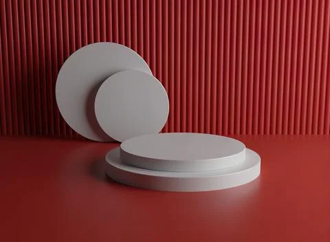 3d white red podium render Stock Illustration