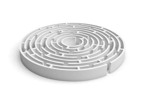 3D white round maze consruction isolated on white background Stock-Illustration