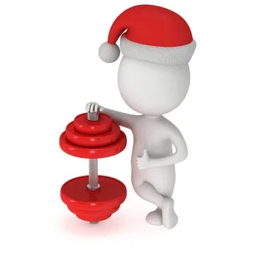 3d white santa claus and red dumbbell Stock-Illustration