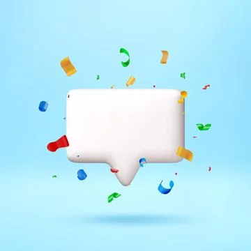 3D White speech bubble with colorful confetti. Illustrazione stock