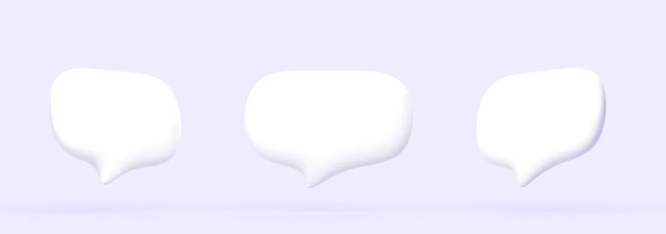 3D White speech bubbles, chat icons for text, message, dialog 3d render. Blank Stock Illustration
