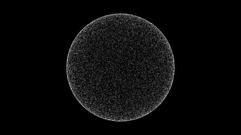 3D white sphere on black background. Object consisting of flickering particle Illustrazione stock