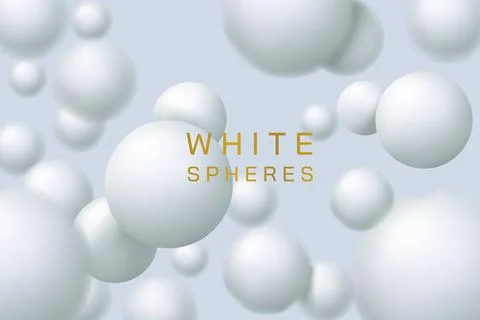 3d white spheres, circle balls. Geometric snow light bubbles, molecular winter Stock Illustration