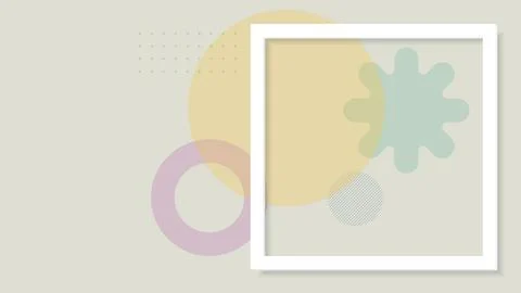 3D white square frame at right with various colorful geometric shape fade c.. Stock Illustration