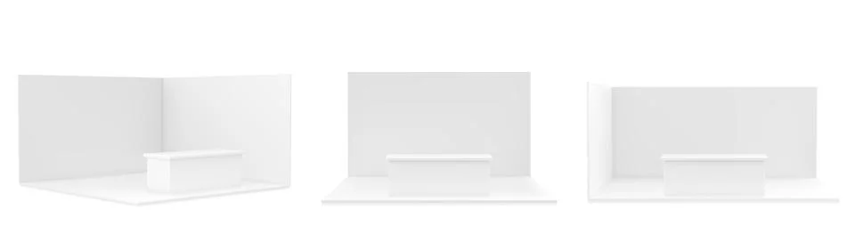 3d white stand booth for presentation event mockup Illustrazione stock