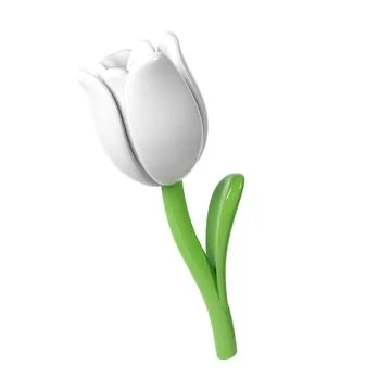 3d White Tulip Flower Cartoon Style for Bouquet or Decoration. Love Valentine Ilustração Stock