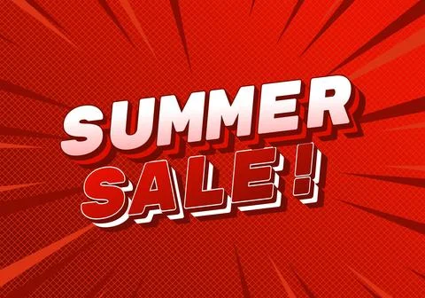 3d white typography reading summer sale! on red halftone comic burst backgr.. Stock Illustration