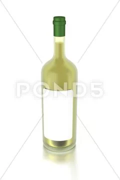 3d white wine bottle filled with white wine and with a blank label. Stock Illustration