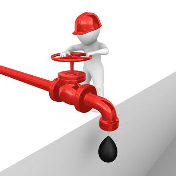 3d white worker opens a valve on an oil pipe Stock Illustration