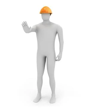 3d white worker says stop Stock Illustration