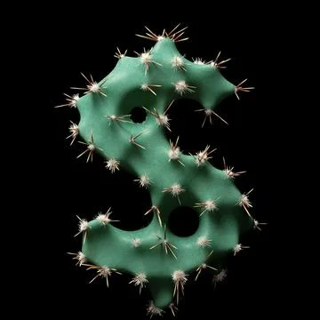3D Wild Desert Cactus Dollar Sign with Sharp Spines イラスト素材