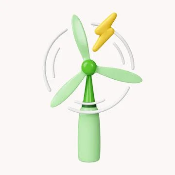 3d Wind mill, wind turbine. Renewable wind energy, green and alternative eco Stock Illustration