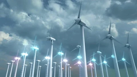 The 3d Wind Turbines Stock Footage 145219537