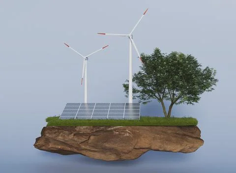 3d windmill project saving energy. High quality beautiful photo concept Stock Photos