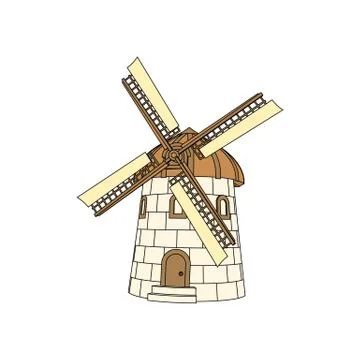 3D windmill vector illustration isolated on white background. Stock Illustration