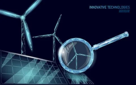 3D windmills ecology forest concept. Save environment wind green tree energy Stock Illustration