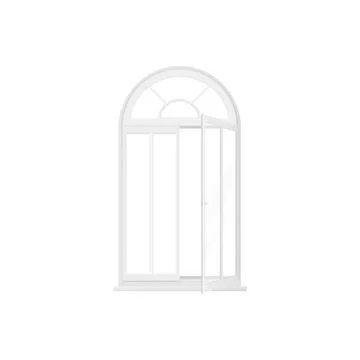 3D window with white frame and arch, transparent glass and open one sash Illustration