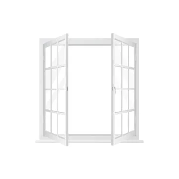3D window with white frame and two open sashes for fresh air Stock Illustration