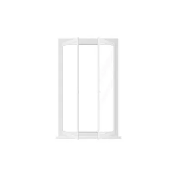 3D window with white frame, transparent clear glass and open sashes Illustrazione stock
