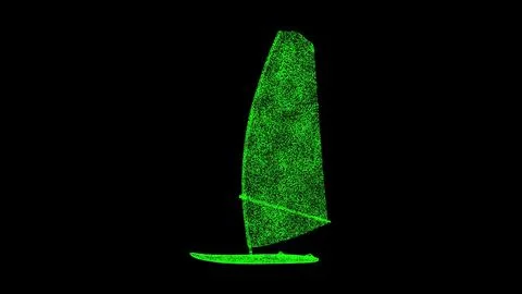 3D Windsurfing racket on black background. Object made of shimmering partic.. Stockillustratie