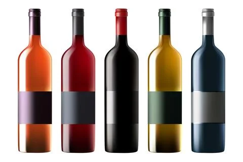 3d wine bottle set, vector render collection Stock Illustration