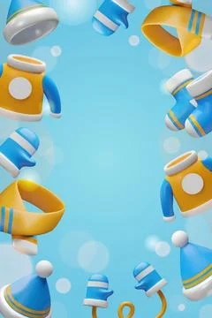 3D winter clothing a circular frame Stock Illustration