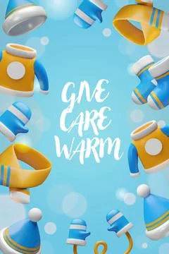 3D winter clothing a circular frame text Stock Illustration
