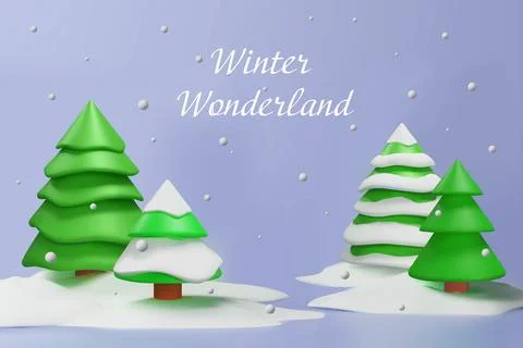 3D Winter forest landscape text Stock Illustration