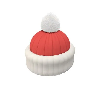 3D Winter Hat Vector Icon, Red Beanie with White Pom Pom Stock Illustration