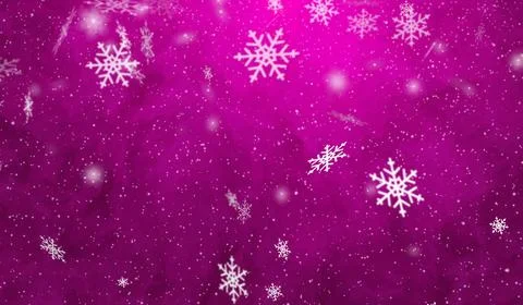 3D winter snow flakes particles falling on pink gradient background. Stock Illustration