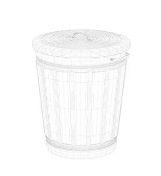 3D wire-frame model of trash can Illustrazione stock