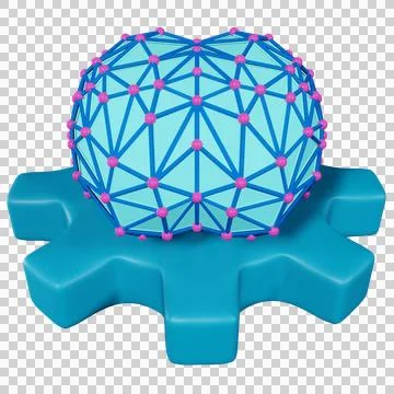 3d wired tech brain and gear icon. artificial intelligence Icon. Stock Illustration