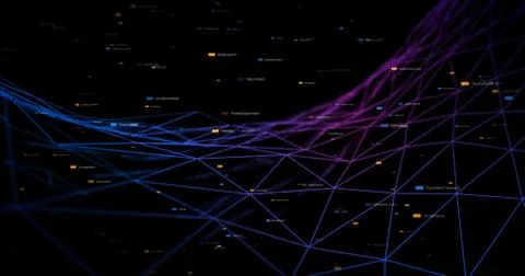 3D Wireframe Abstract Background Render With Moving Lines 스톡 일러스트