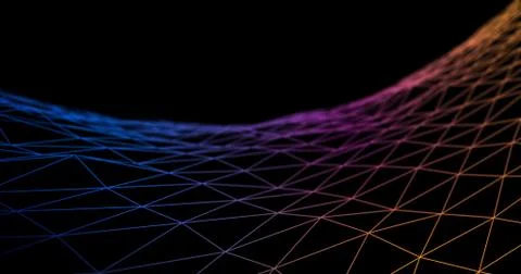 3D Wireframe Abstract Background Render With Moving Lines 스톡 일러스트