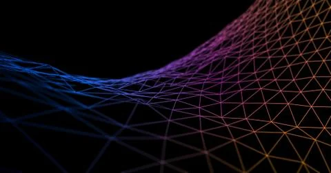 3D Wireframe Abstract Background Render With Moving Lines Stock Illustration
