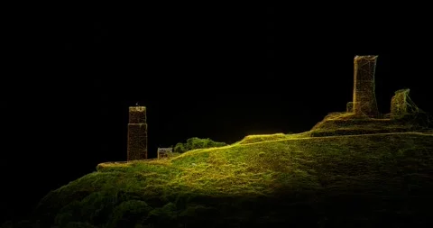 3D Wireframe Animation of Hazmburk Castle: A Drone's Eye Perspective Stockbeeldmateriaal 247337698