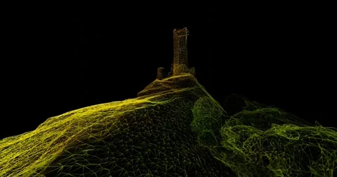 3D Wireframe Animation of Hazmburk Castle: A Drone's FPV Perspective Stockbeeldmateriaal 247337716
